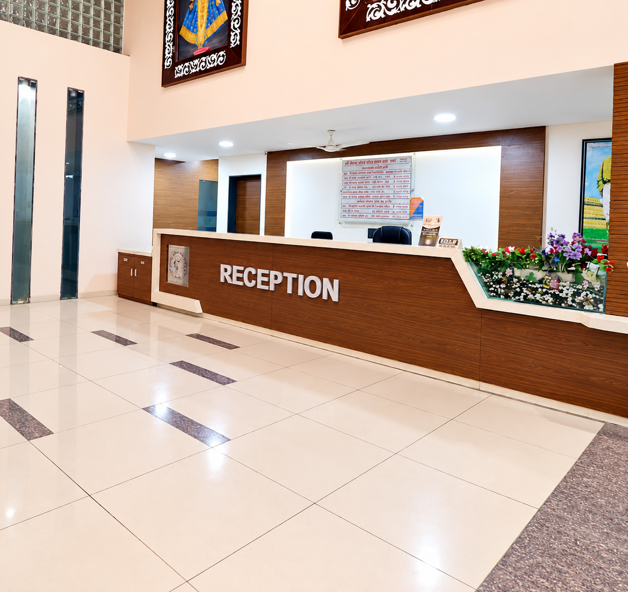 Restored reception area of the temple guest accommodation
